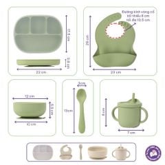 Bộ Ăn Dặm Cho Bé Thương Hiệu Mama's Choice, Combo Bát-Khay-Yếm-Thìa-Cốc Silicone Cao Cấp