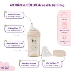Bình Sữa Mama's Choice PPSU 150ml 240ml, Núm Ty Thiết Kế Mới Mô Phỏng Ti Mẹ Siêu Mềm, Kiểm Định An Toàn Quốc Tế