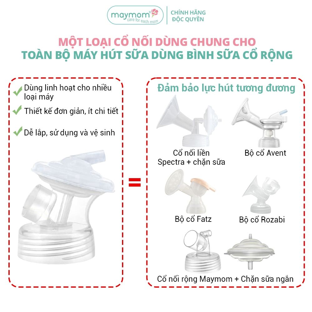 Cổ Nối Máy Hút Sữa Cổ Rộng 3 Chi Tiết Thương Hiệu Maymom, Tương Thích Máy Spectra, Avent, Fazt, Rozabi
