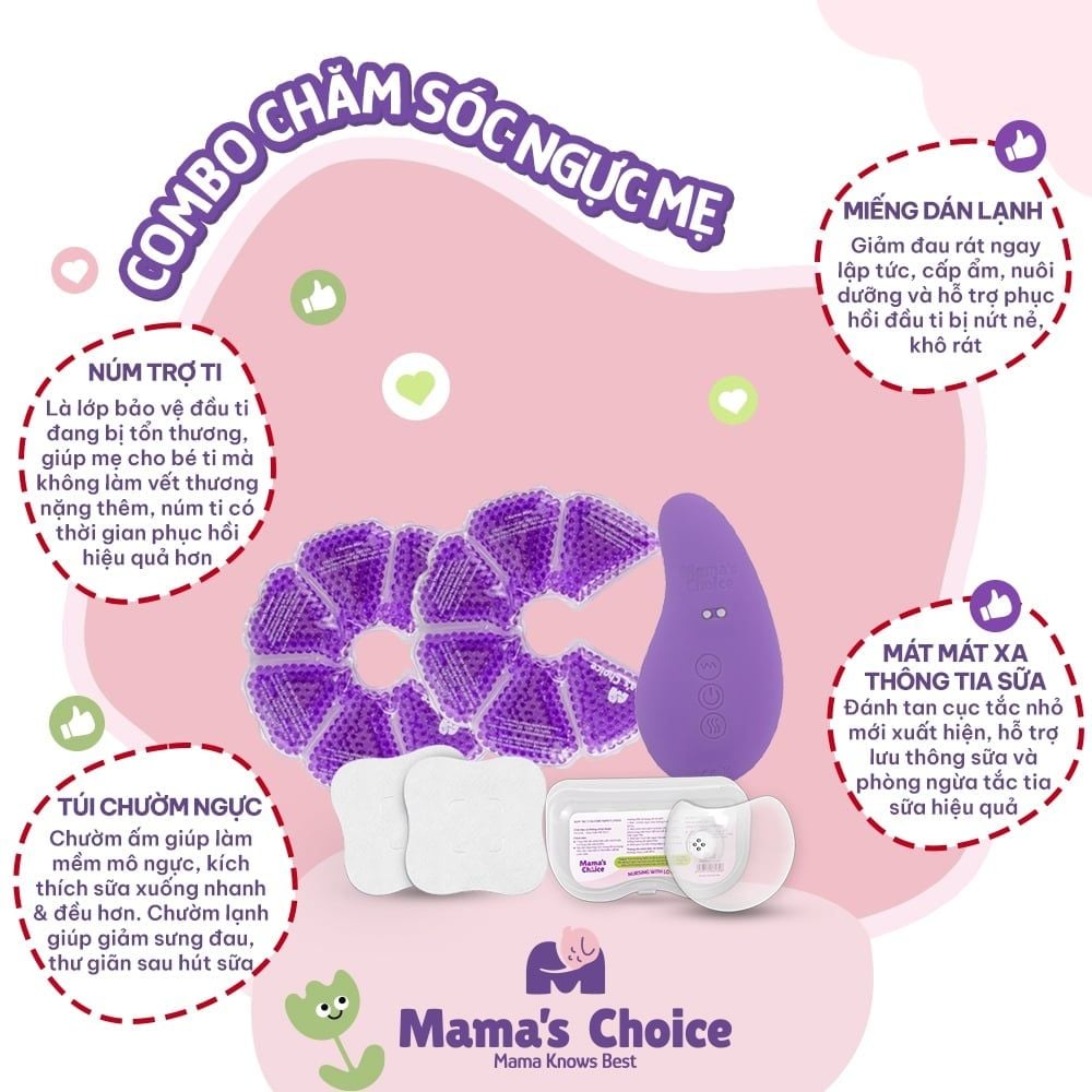 Combo Núm Trợ Ti, Túi Chườm Ngực, Máy Thông Tắc Tia Sữa, Miếng Dán Lạnh Mama's Choice - Combo Chăm Sóc Ngực Mẹ