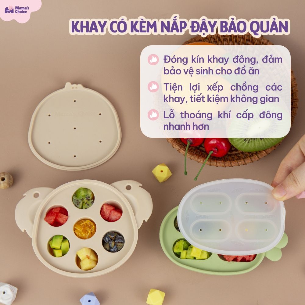 Khay Trữ Đông Mini Mama's Choice, Bảo Quản Đồ Ăn Dặm Thức Ăn Cho Bé, Nắp Đậy Chắc Chắn, Chất Liệu Silicone Bạch Kim