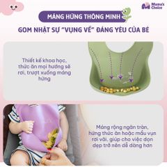 Yếm Ăn Dặm Silicone Mama's Choice Cao Cấp, Thiết Kế Đặc Biệt với Máng Chắn Thức Ăn và Nấc Điều Chỉnh Phù Hợp Với Bé
