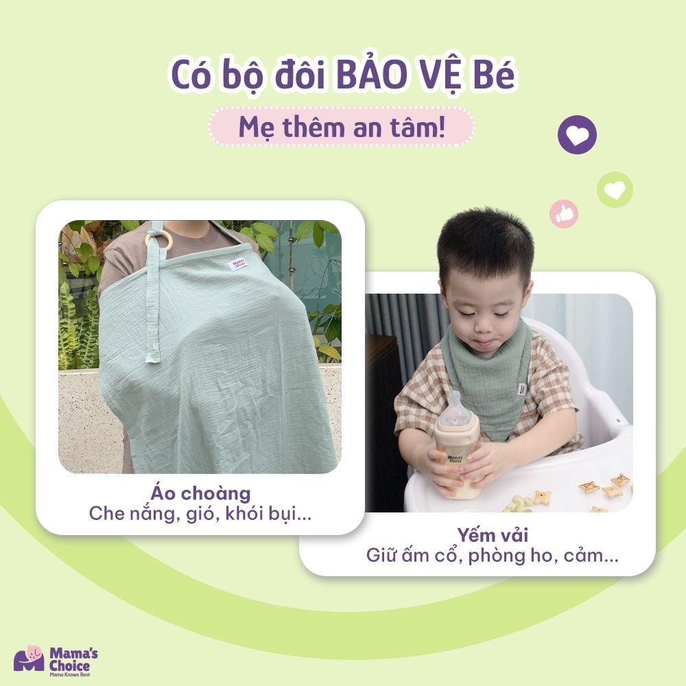 Khăn Choàng Cho Bé Bú Mama's Choice, Chất Liệu Vải Muslin Cao Cấp Mềm Mại Thoáng Khí và Độ Bền Cao
