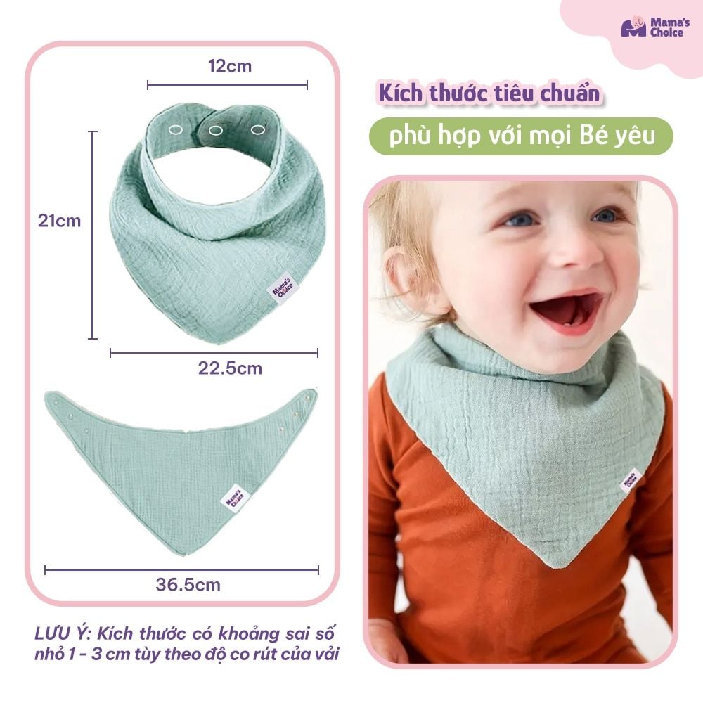 Yếm Vải Cho Bé Mama's Choice, Chất Liệu Vải Xô Muslin Siêu Mềm và Dày Dặn, 2 Cúc Bấm Điều Chỉnh Phù Hơp Với Bé