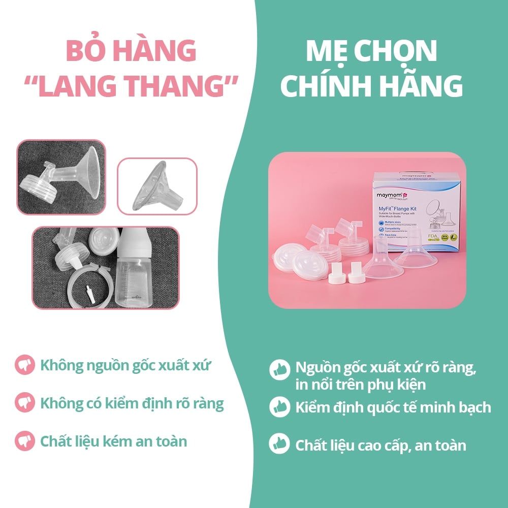Bộ Phụ Kiện Máy Hút Sữa Dùng Bình Sữa Cổ Rộng Sản Xuất bởi Maymom, Tương Thích Máy Spectra-Avent-Fatz-Cimilre
