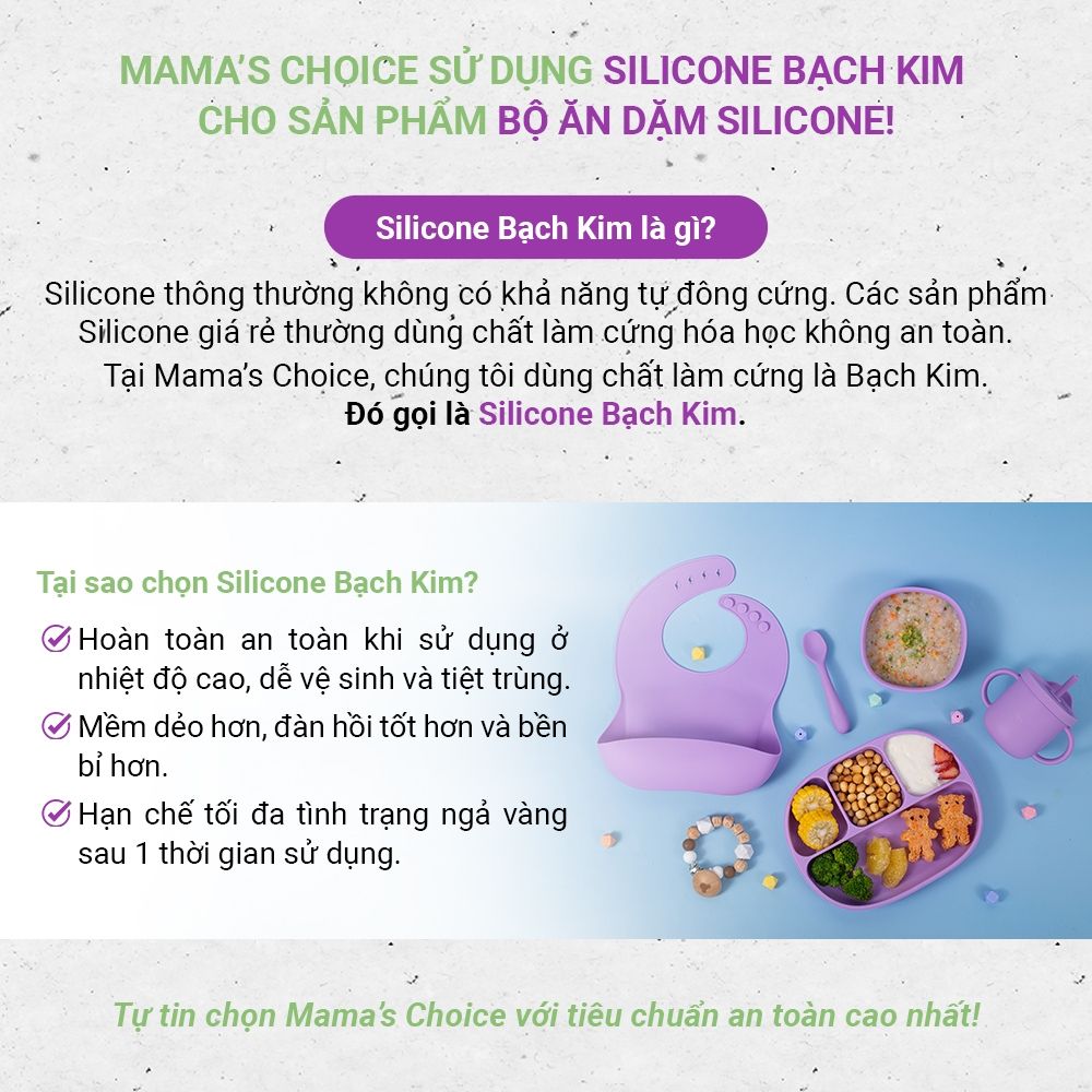 Thìa Ăn Dặm Silicone Mama's Choice, Chất Liệu Mềm Mại và An Toàn Kiểm Định Quốc Tế Bureau Veritas