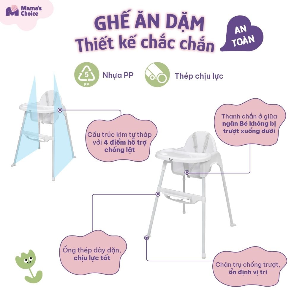 Ghế Ăn Dặm Mama's Choice, Ghế Cho Bé Tập Ăn Dặm, Kiểu Dáng Chắc Chắn Dễ Tháo Lắp và Vệ Sinh