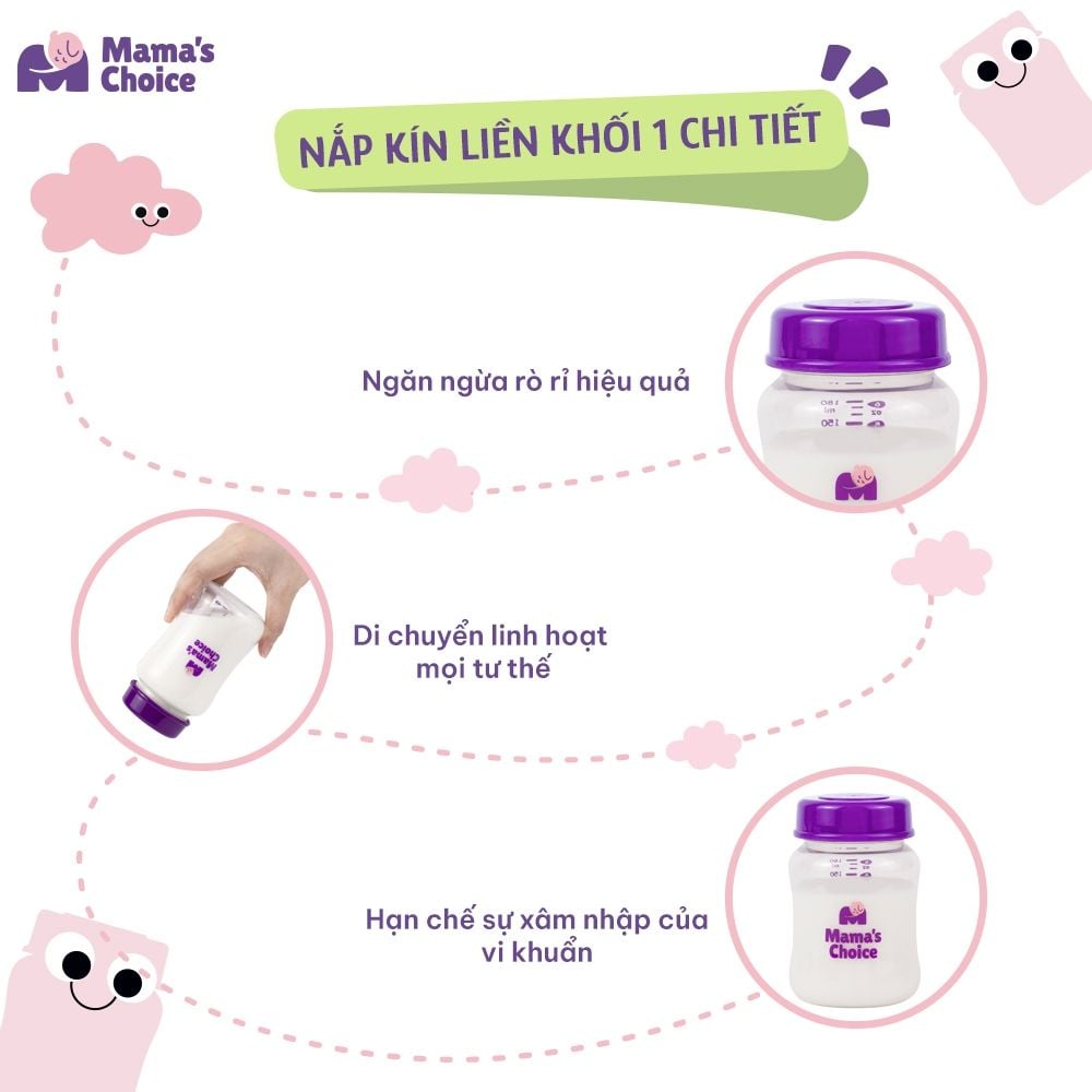 Bình Trữ Sữa Cổ Rộng Mama's Choice 180ml–240ml, Tương Thích Máy Hút Sữa Spectra, Avent, Fatz, Rozabi, Cimilre, BioHealth