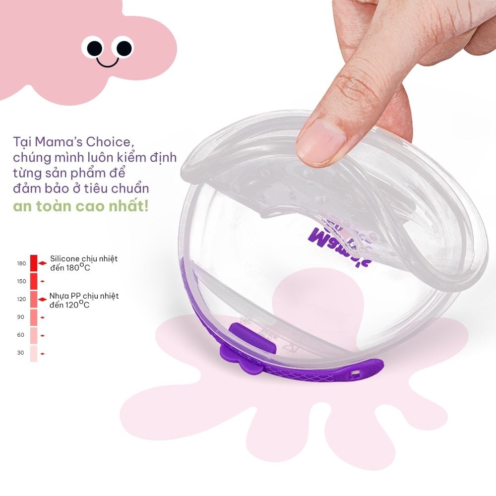 Phễu Hứng Sữa Mama's Choice, Chất Liệu Silicone Cao Cấp, Có Nút Đậy Chống Tràn và Dây Đeo Chống Rơi (Hộp 2 Cái)
