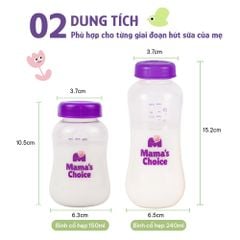 Bình Trữ Sữa Cổ Hẹp Mama's Choice 150ml–240ml, Bình Đựng Sữa Tương Thích Máy Hút Sữa Medela, Unimom, Real Bubee, Ameda