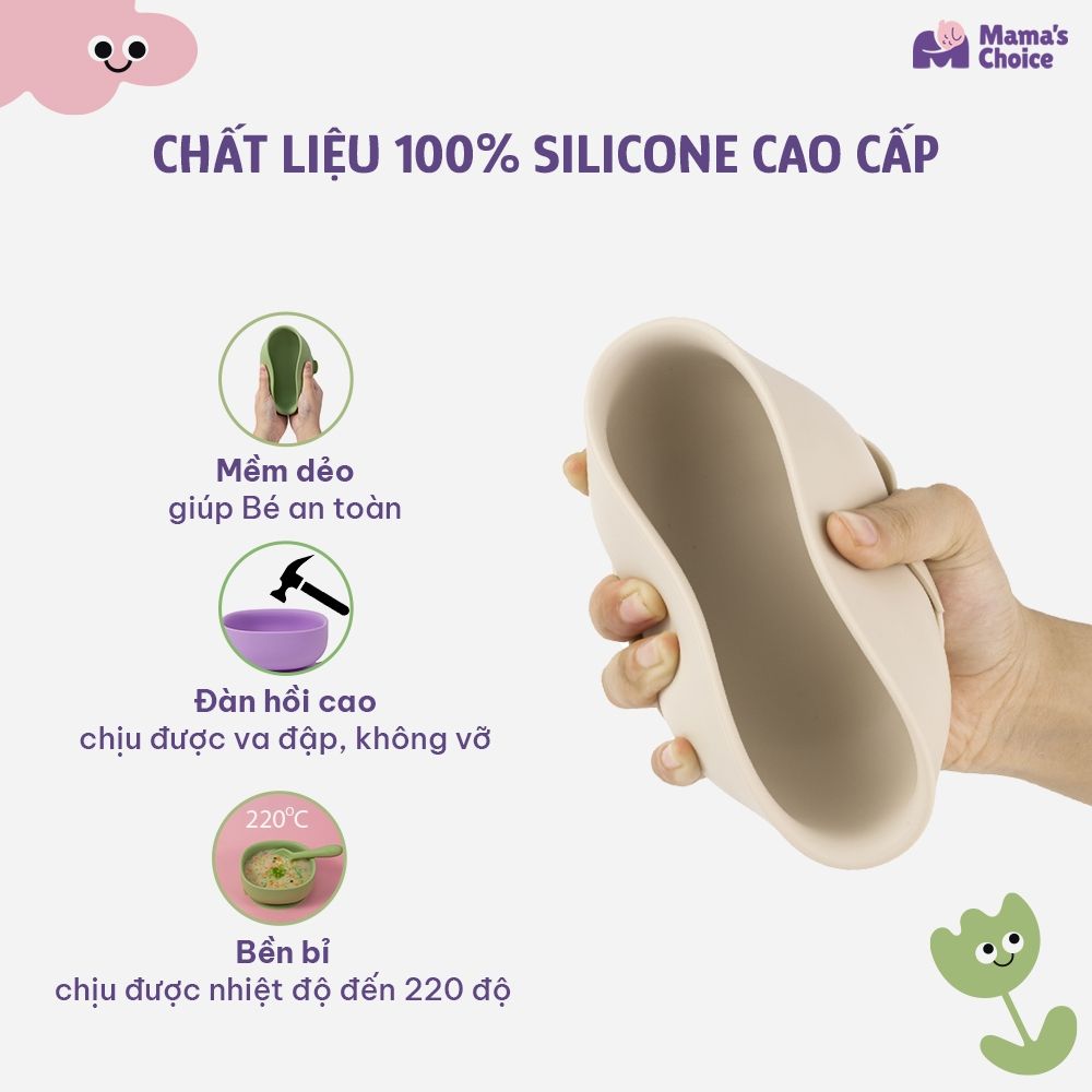 Bát Ăn Dặm Silicone Mama's Choice Cao Cấp, Đế Hít Chống Trượt Đổ Giúp Bé Ăn Dặm Dễ Dàng, Kiểm Định An Toàn Quốc Tế