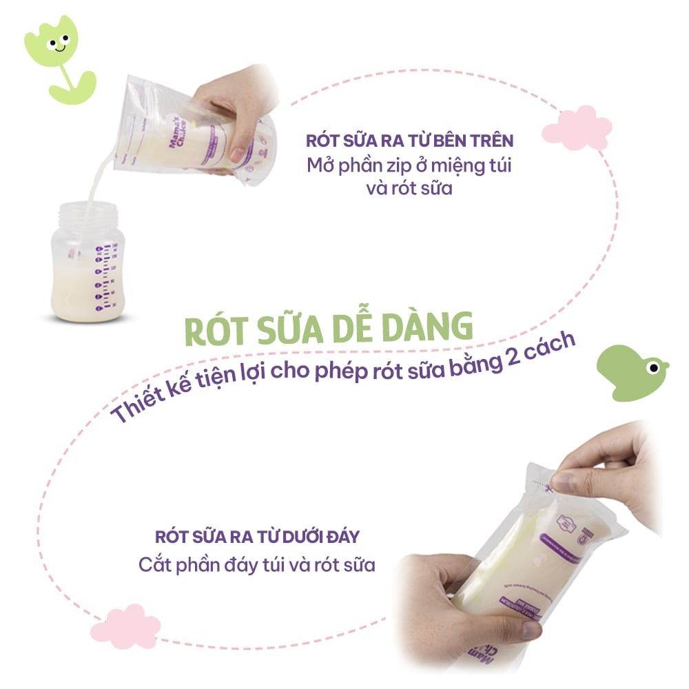 Túi Trữ Sữa Mama's Choice Dung Tích 120ml-250ml, Bảo Quản Sữa Mẹ An Toàn, 2 Khóa Zipper Chống Rò Rỉ (Hộp 30 túi)