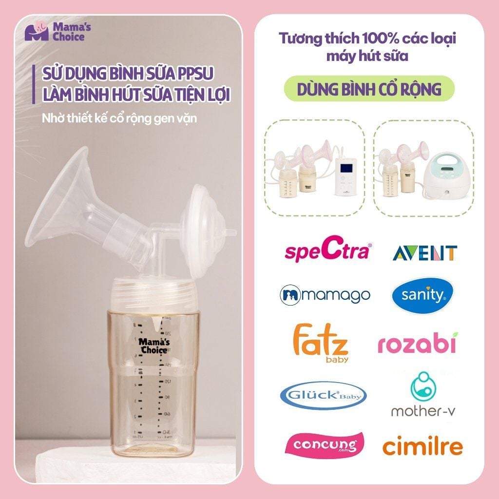Bình Sữa Mama's Choice PPSU 150ml 240ml, Núm Ty Thiết Kế Mới Mô Phỏng Ti Mẹ Siêu Mềm, Kiểm Định An Toàn Quốc Tế