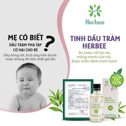Dầu Tràm Cho Bé Sơ Sinh Thương Hiệu Herbee, Giữ Ấm Phòng Ho Chống Muỗi Côn Trùng, Chiết Xuất Nguyên Chất Từ Lá Tràm Huế