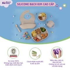 Bộ Ăn Dặm Cho Bé Thương Hiệu Mama's Choice, Combo Bát-Khay-Yếm-Thìa-Cốc Silicone Cao Cấp
