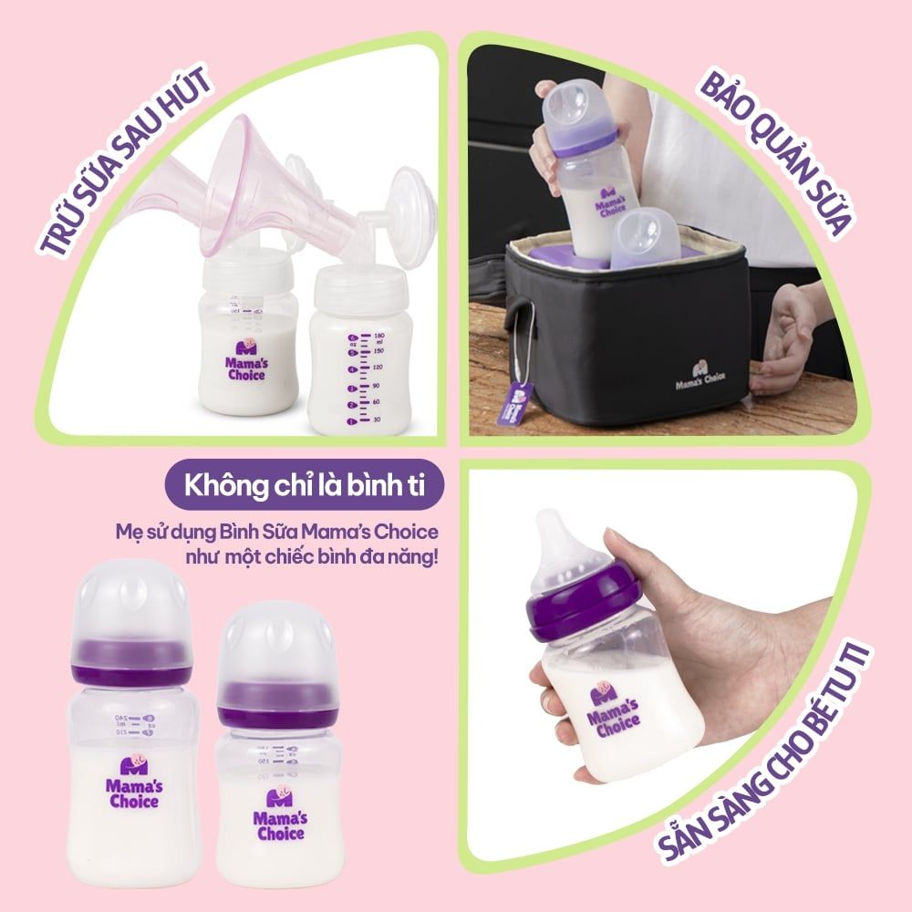 Bình Sữa Cổ Rộng Mama's Choice Núm Ti Lansinoh, Chất Liệu PP Dung Tích 180ml 240ml, Núm Ty Size S M L