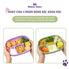 Khay Ăn Dặm Silicone Mama's Choice, Giúp Bé Ăn Dặm Dễ Dàng Với Thiết Kế Đặc Biệt Đế Hít Chống Trượt Đổ và Nắp Đậy