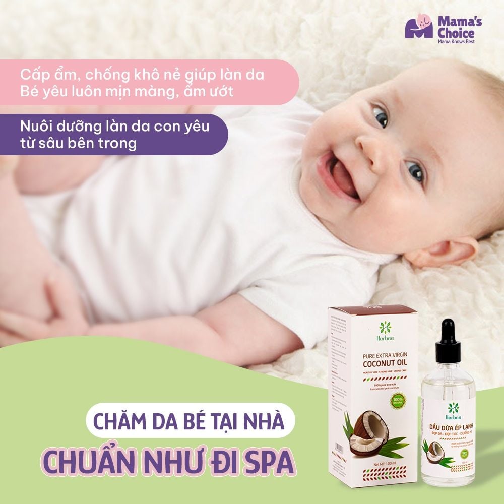 Dầu Dừa Ép Lạnh Herbee 100ml, Massage Cho Trẻ Sơ Sinh, Làm Mờ Vết Rạn Da, 100% Chiết Xuất Tự Nhiên