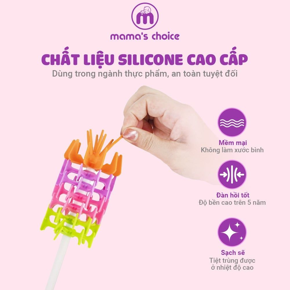 Cọ Rửa Bình Sữa Mama’s Choice, Tay Cầm Xoay 360 Độ, Chất Liệu Silicone Cao Cấp, Dùng Cho Mọi Loại Bình