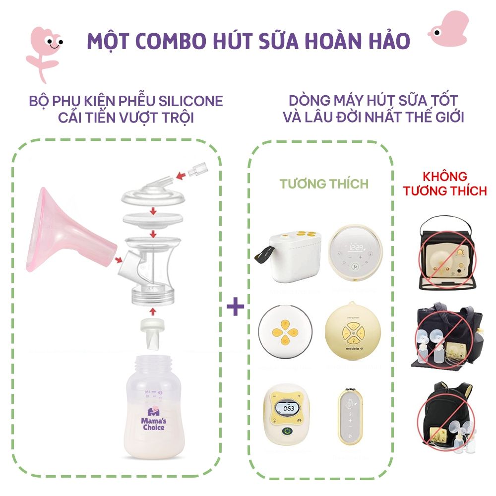 Bộ Phụ Kiện Hút Sữa Phễu Silicone Cho Máy Medela MaxFlow, Swing Maxi, Freestyle, Sonata, Freestyle Flex, Nhiều Size Phễu