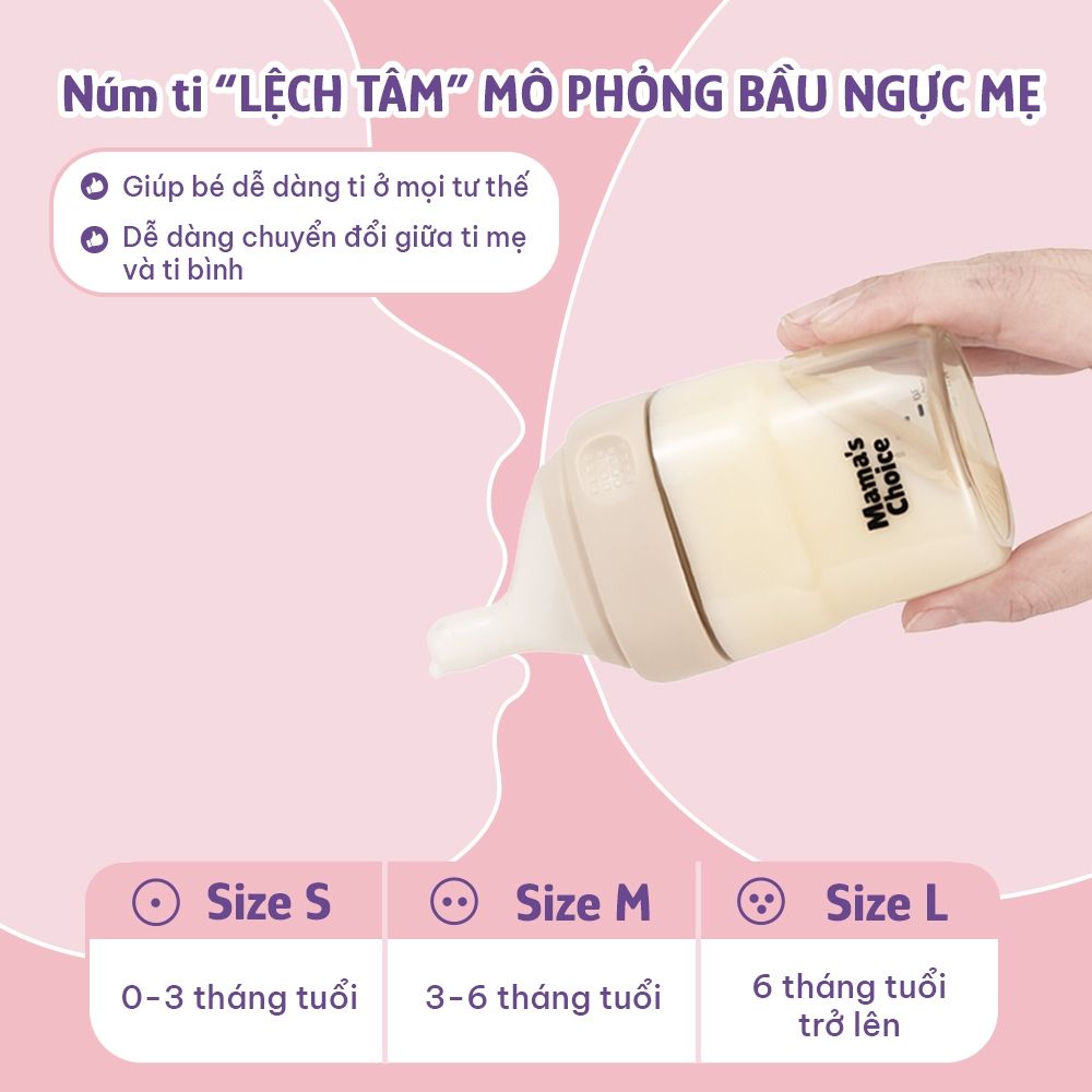 Bình Sữa Mama's Choice PPSU 150ml 240ml, Núm Ty Thiết Kế Mới Mô Phỏng Ti Mẹ Siêu Mềm, Kiểm Định An Toàn Quốc Tế