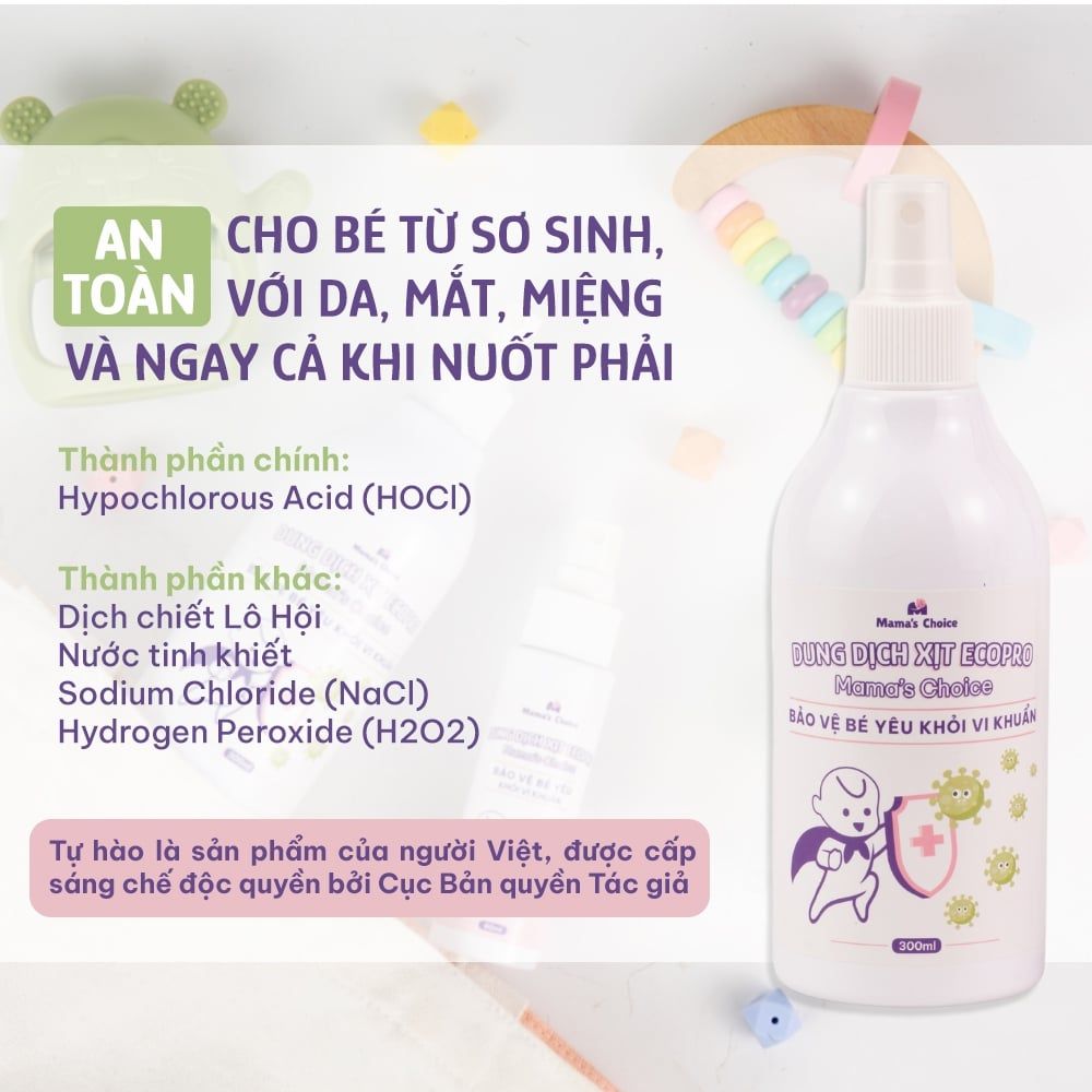 Xịt Khử Khuẩn EcoPro Mama's Choice, Xịt Khuẩn Đồ Dùng Cho Bé, Bình Sữa Núm Ti Giả, Bảo Vệ Bé Yêu An Toàn