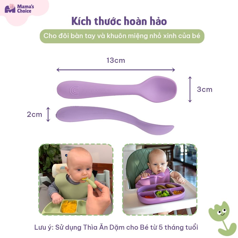Thìa Ăn Dặm Silicone Mama's Choice, Chất Liệu Mềm Mại và An Toàn Kiểm Định Quốc Tế Bureau Veritas