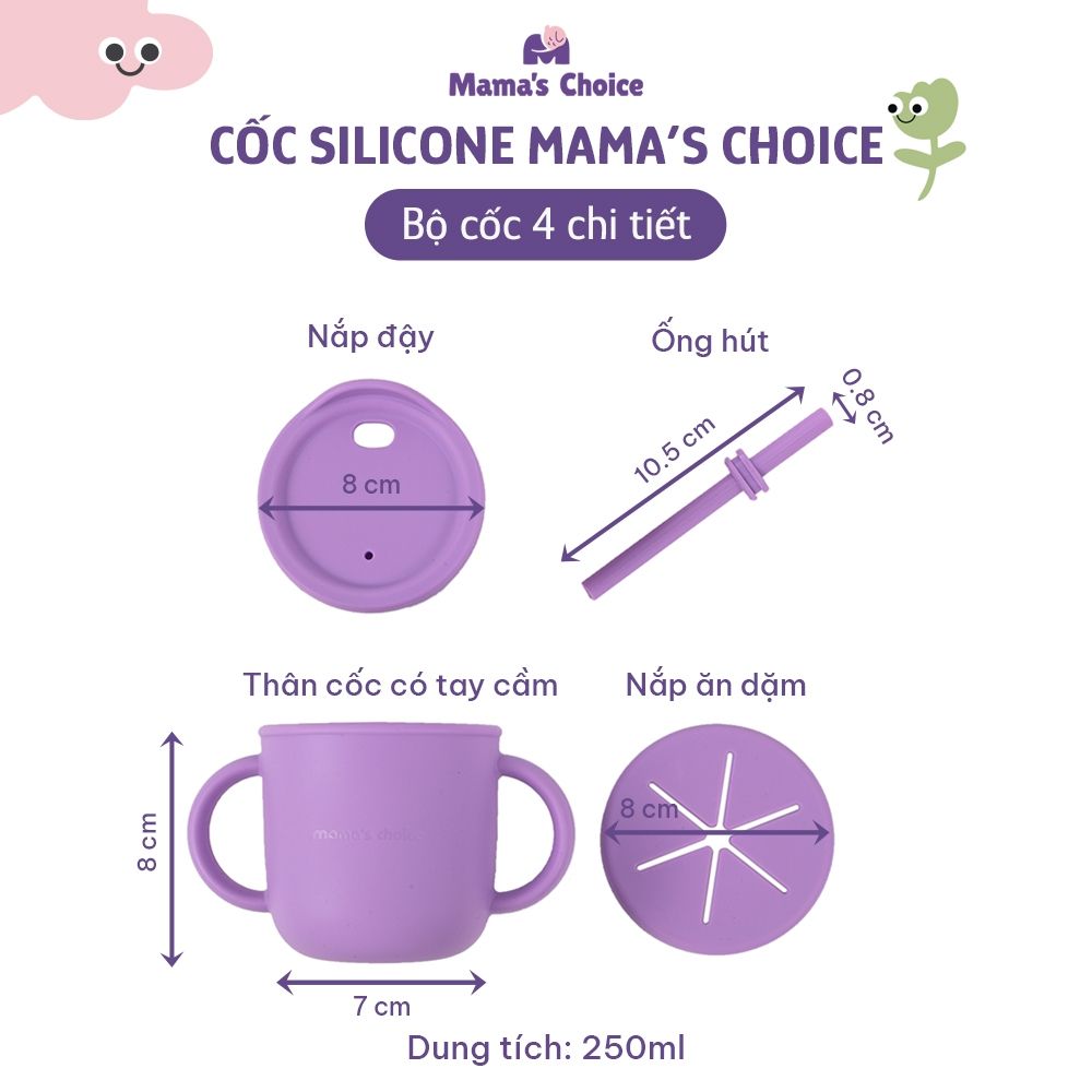 Cốc Tập Uống Silicone Mama's Choice, Thiết Kế Thông Minh Với Ống Hút và Tay Cầm Chắc Chắn