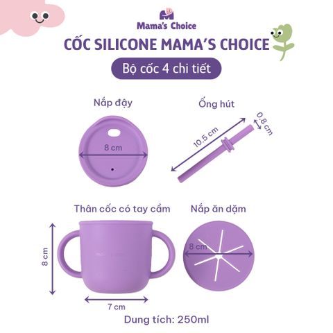 Cốc Tập Uống Silicone Mama's Choice, Thiết Kế Thông Minh Với Ống Hút và Tay Cầm Chắc Chắn