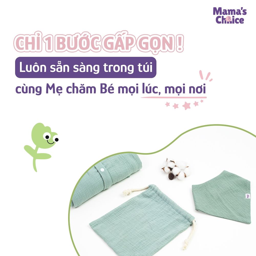 Yếm Vải Cho Bé Mama's Choice, Chất Liệu Vải Xô Muslin Siêu Mềm và Dày Dặn, 2 Cúc Bấm Điều Chỉnh Phù Hơp Với Bé