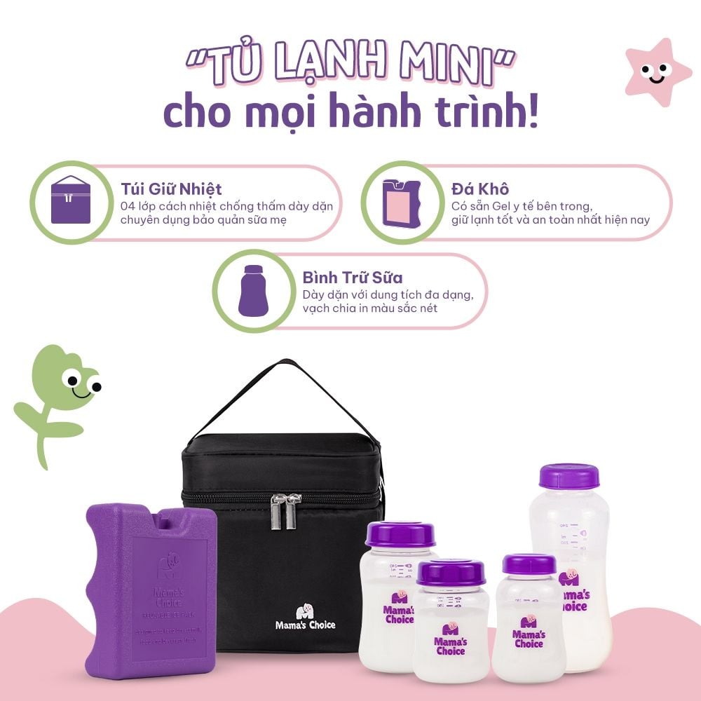 Trọn Bộ Giữ Lạnh Sữa Mẹ Mama’s Choice, Bảo Quản Sữa Mẹ, Đựng và Giữ Ấm Đồ Ăn Cho Bé, Chất Liệu Cao Cấp 4 Lớp Dày Dặn