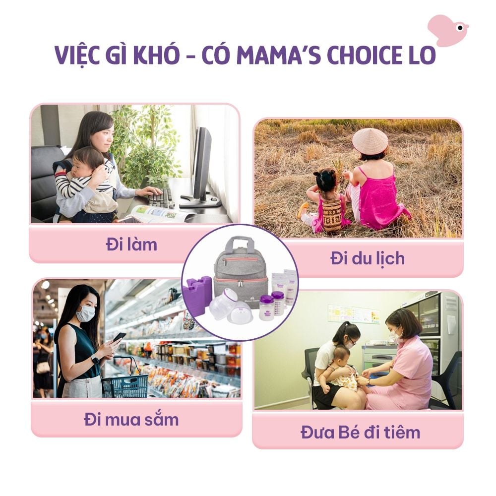 Hút Sữa Di Chuyển Mama’s Choice, Combo Thiết Kế Nhỏ Gọn, Hút Sữa Mọi Lúc Mọi Nơi, Bảo Quản Sữa Mẹ Lên Đến 14 Tiếng