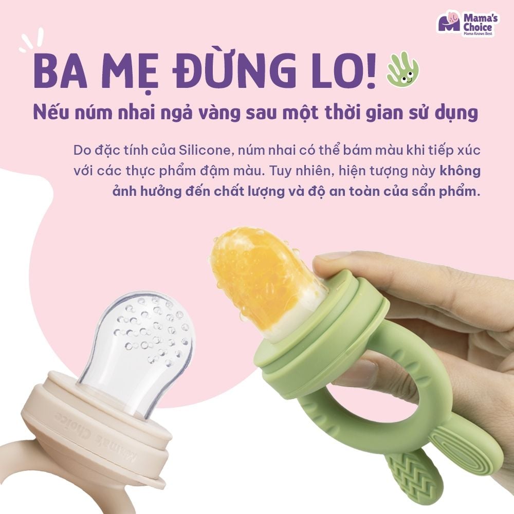Túi Nhai Ăn Dặm Mama's Choice Cho Bé, Núm Nhai Hoa Quả Chống Hóc, Tặng Kèm 3 Size Núm Phù Hợp Bé Từ 4 Tháng Tuổi