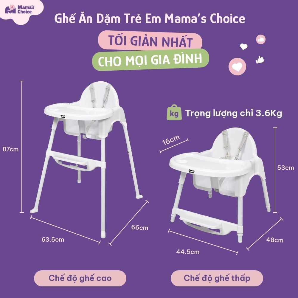 Ghế Ăn Dặm Mama's Choice, Ghế Cho Bé Tập Ăn Dặm, Kiểu Dáng Chắc Chắn Dễ Tháo Lắp và Vệ Sinh