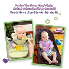Yếm Ăn Dặm Silicone Mama's Choice Cao Cấp, Thiết Kế Đặc Biệt với Máng Chắn Thức Ăn và Nấc Điều Chỉnh Phù Hợp Với Bé
