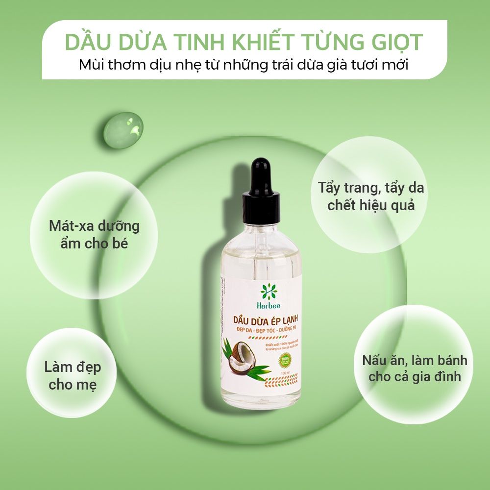 Combo Dầu Dừa Ép Lạnh (100ml) và Tinh Dầu Tràm Huế (50ml) Thương Hiệu Herbee, Combo Massage & Giữ Ấm Cho Mẹ Bé