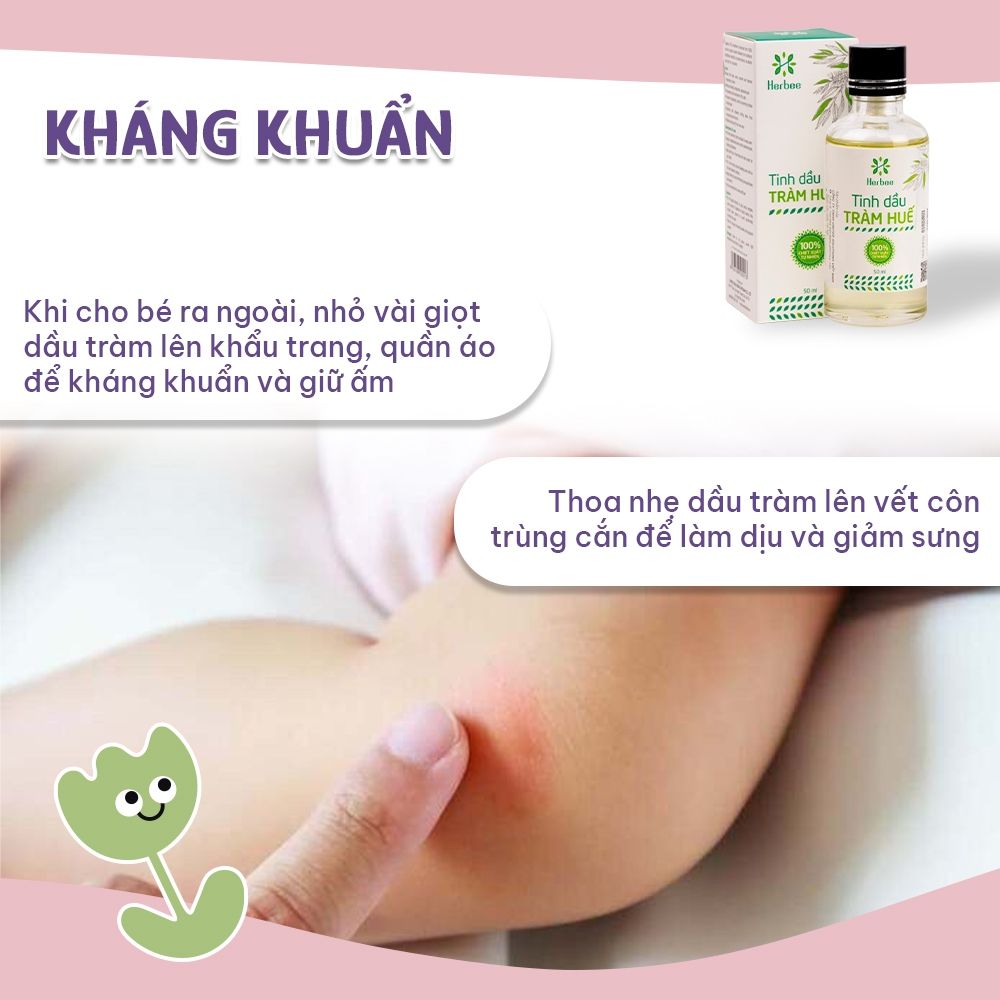 Dầu Tràm Cho Bé Sơ Sinh Thương Hiệu Herbee, Giữ Ấm Phòng Ho Chống Muỗi Côn Trùng, Chiết Xuất Nguyên Chất Từ Lá Tràm Huế
