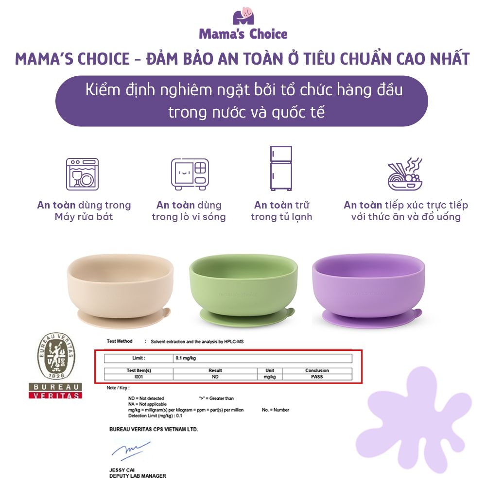 Bát Ăn Dặm Silicone Mama's Choice Cao Cấp, Đế Hít Chống Trượt Đổ Giúp Bé Ăn Dặm Dễ Dàng, Kiểm Định An Toàn Quốc Tế