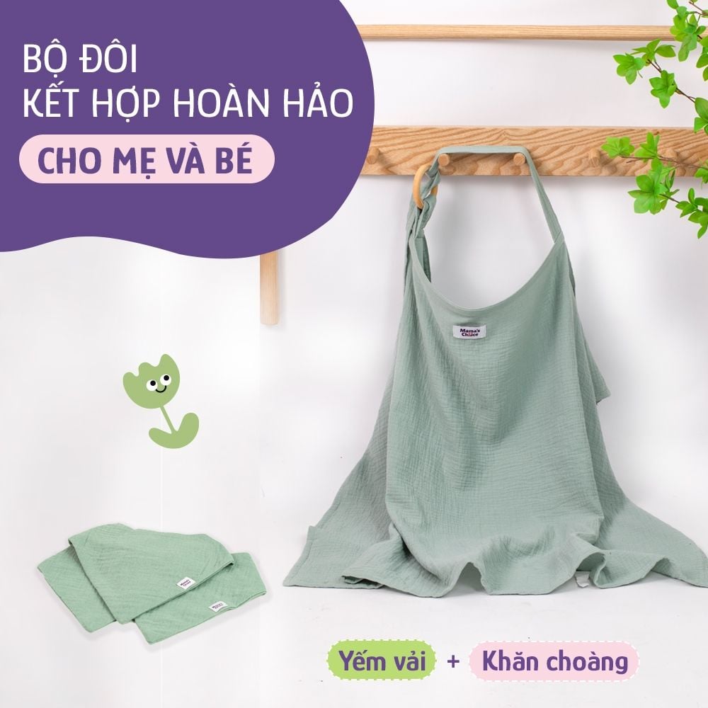 Yếm Vải Cho Bé Mama's Choice, Chất Liệu Vải Xô Muslin Siêu Mềm và Dày Dặn, 2 Cúc Bấm Điều Chỉnh Phù Hơp Với Bé