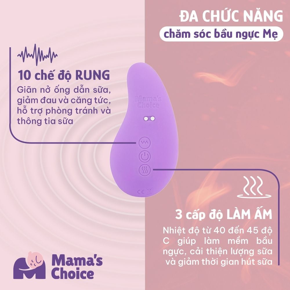 Máy Thông Tắc Tia Sữa Mama's Choice, Hỗ Trợ Kích Sữa và Phản Xạ Xuống Sữa Nhanh, 10 Chế Độ Massage Êm Ái Hiệu Quả