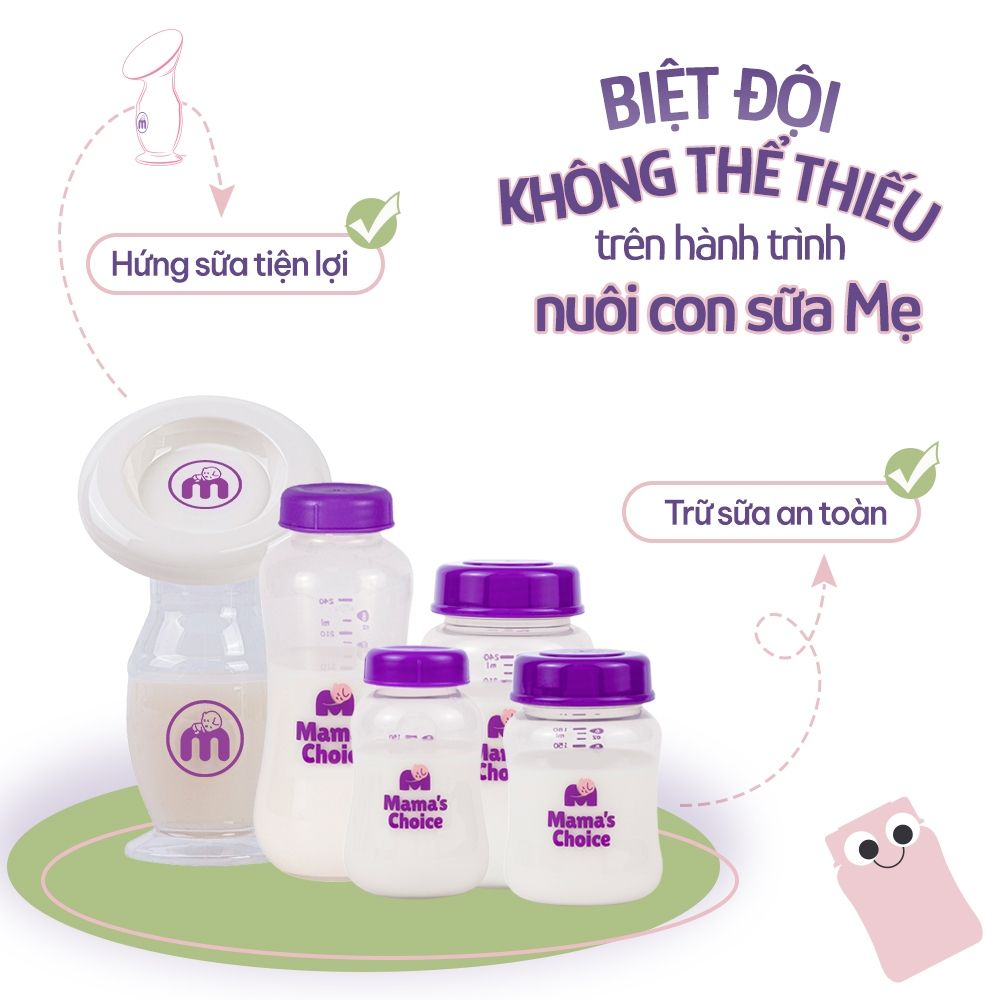 Cốc Hứng Sữa Bình Trữ Sữa Mama's Choice, Combo Hứng Sữa Trữ Sữa Tiện Lợi Cho Mẹ, Kiểm Định An Toàn Cho Bé