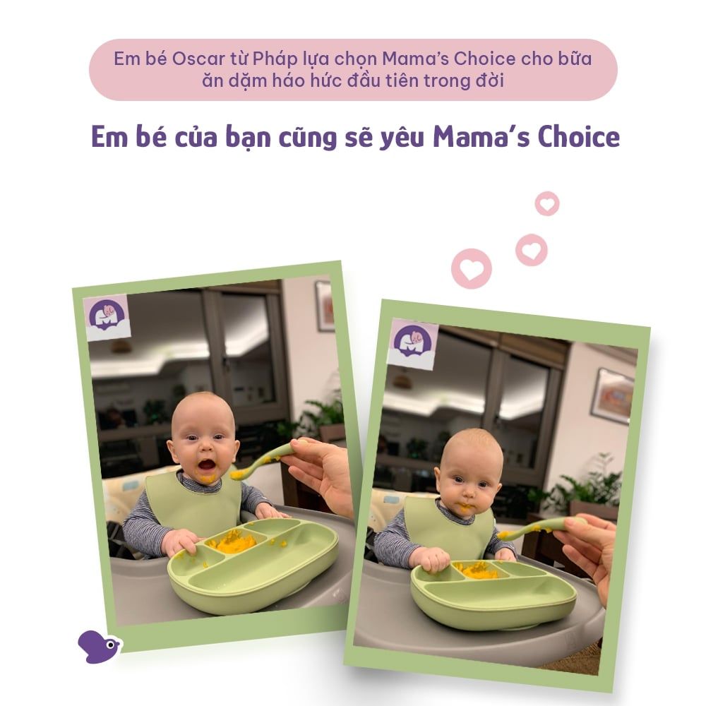 Khay Ăn Dặm Silicone Mama's Choice, Giúp Bé Ăn Dặm Dễ Dàng Với Thiết Kế Đặc Biệt Đế Hít Chống Trượt Đổ và Nắp Đậy
