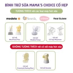 Bình Trữ Sữa Cổ Hẹp Mama's Choice 150ml–240ml, Bình Đựng Sữa Tương Thích Máy Hút Sữa Medela, Unimom, Real Bubee, Ameda