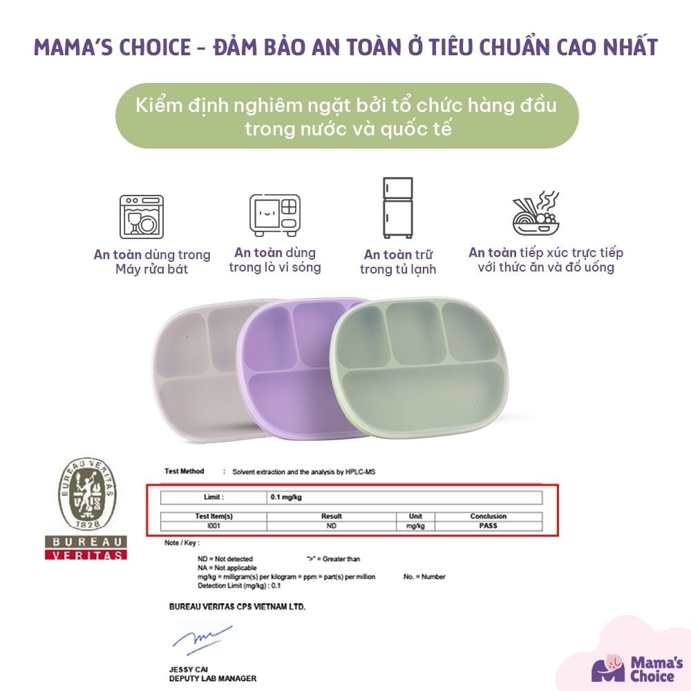 Khay Ăn Dặm Silicone Mama's Choice, Giúp Bé Ăn Dặm Dễ Dàng Với Thiết Kế Đặc Biệt Đế Hít Chống Trượt Đổ và Nắp Đậy