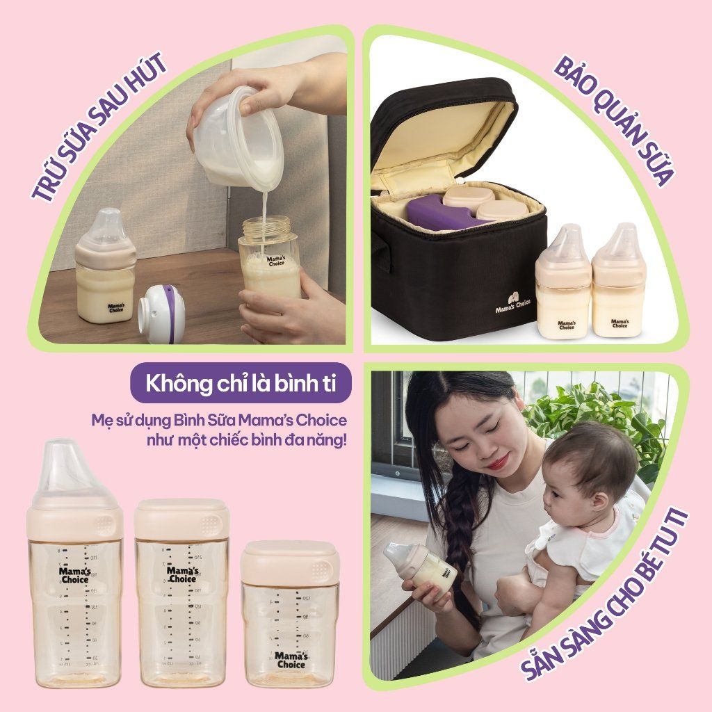 Bình Sữa Mama's Choice PPSU 150ml 240ml, Núm Ty Thiết Kế Mới Mô Phỏng Ti Mẹ Siêu Mềm, Kiểm Định An Toàn Quốc Tế