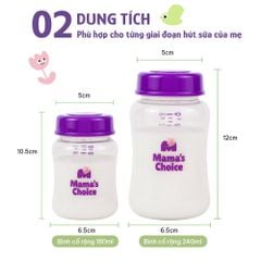 Bình Trữ Sữa Cổ Rộng Mama's Choice 180ml–240ml, Tương Thích Máy Hút Sữa Spectra, Avent, Fatz, Rozabi, Cimilre, BioHealth