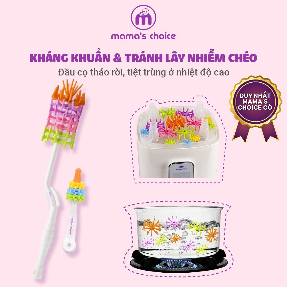 Cọ Rửa Bình Sữa Mama’s Choice, Tay Cầm Xoay 360 Độ, Chất Liệu Silicone Cao Cấp, Dùng Cho Mọi Loại Bình