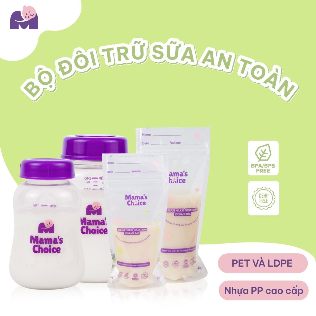 Combo Bình Trữ Sữa và Túi Trữ Sữa Mama’s Choice, Bảo Quản và Đựng Sữa Mẹ, Kiểm Định An Toàn Quốc Tế Bureau Veritas