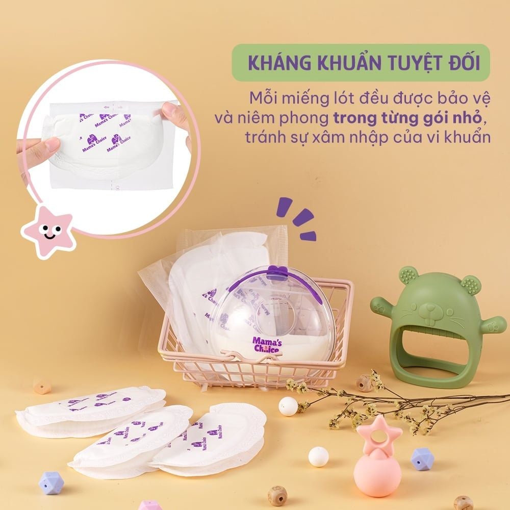 Miếng Lót Thấm Sữa Mama's Choice, Tấm Lót Thấm Hút Sữa Mẹ, Mỏng Nhẹ và Bám Dính Tốt (Hộp 60 Miếng)