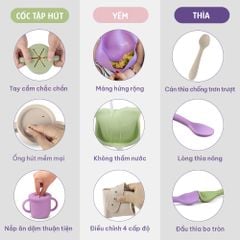 Bộ Ăn Dặm Cho Bé Thương Hiệu Mama's Choice, Combo Bát-Khay-Yếm-Thìa-Cốc Silicone Cao Cấp
